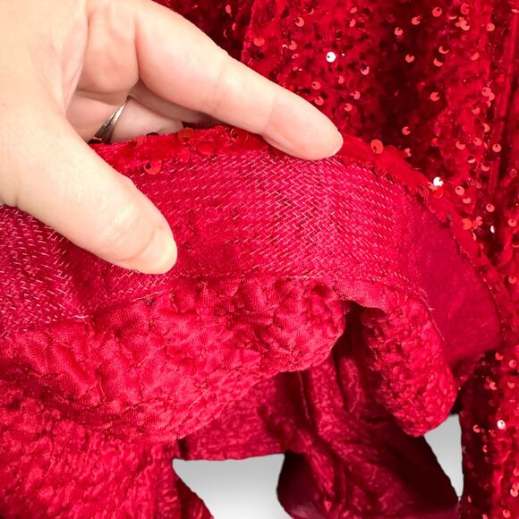 Faeriesty Red Sequin Velour Floor Length Mermaid One Shoulder Gown Women's M/L - Picture 10 of 13